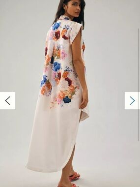 Like New Maeve White High-Low Floral Shirt Dress